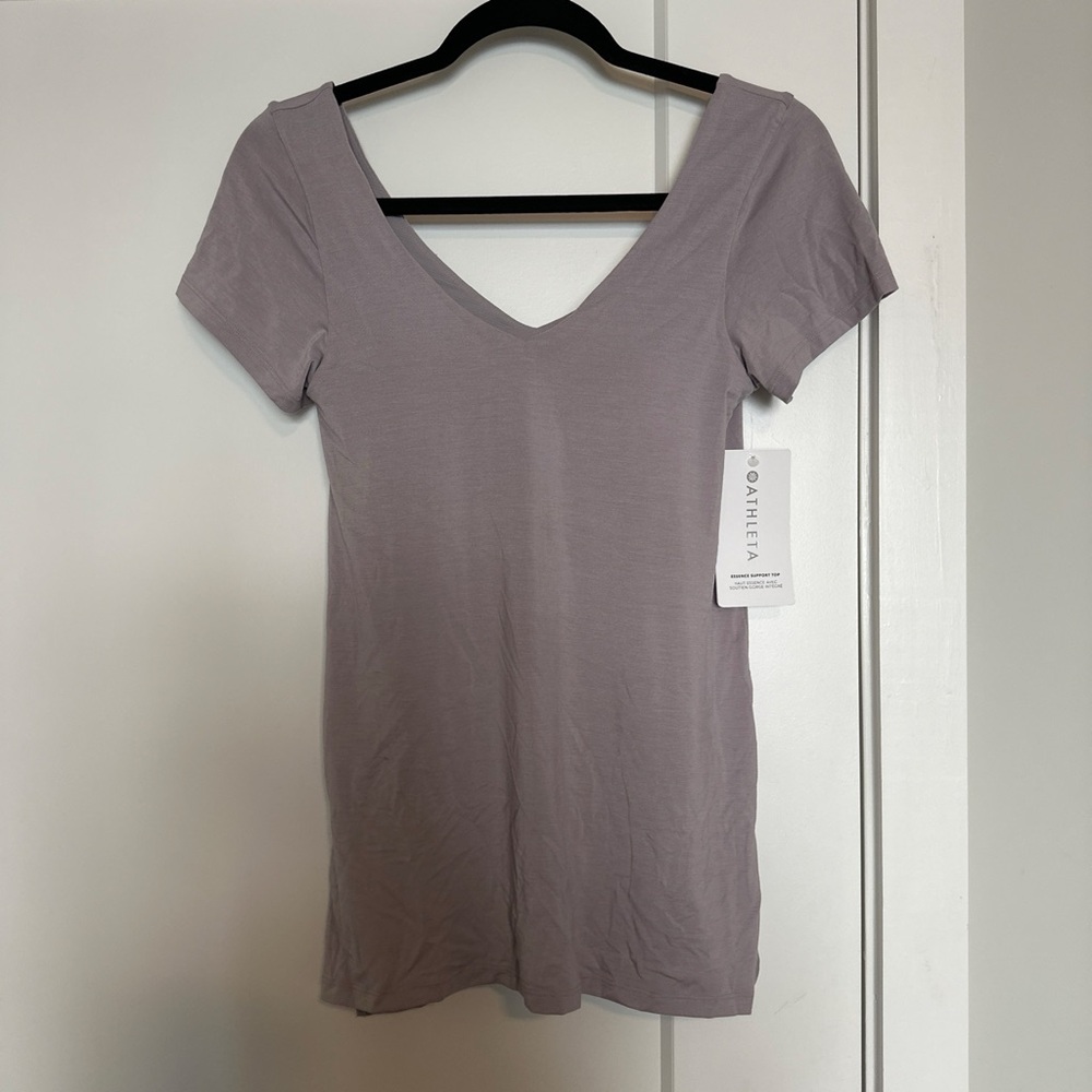 Athleta Dusty Lavender V-Neck Short Sleeve Tee with Built In Sports Bra (NWT)